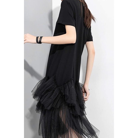 Gray T-Shirt Dress w/ Mesh Hem - Picture 9 of 10